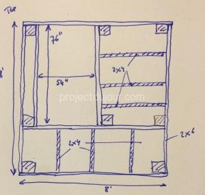 DIY Bed Desk - Posts layout and main beams