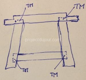 Leg details indicating tenon and mortise (TM)