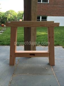 DIY outdoor wood dining table - First set of legs assembled