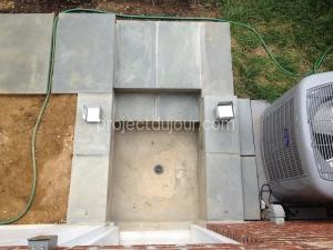 DIY Deck Stairs - Top view with blue stones