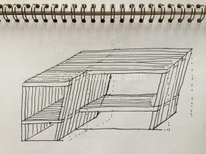 Slatted wood bench, initial drawing