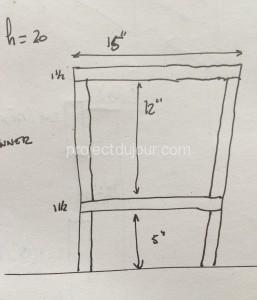 Slatted wood bench, approximative dimensions