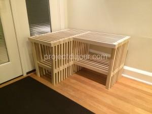 Slatted wood bench, sanded